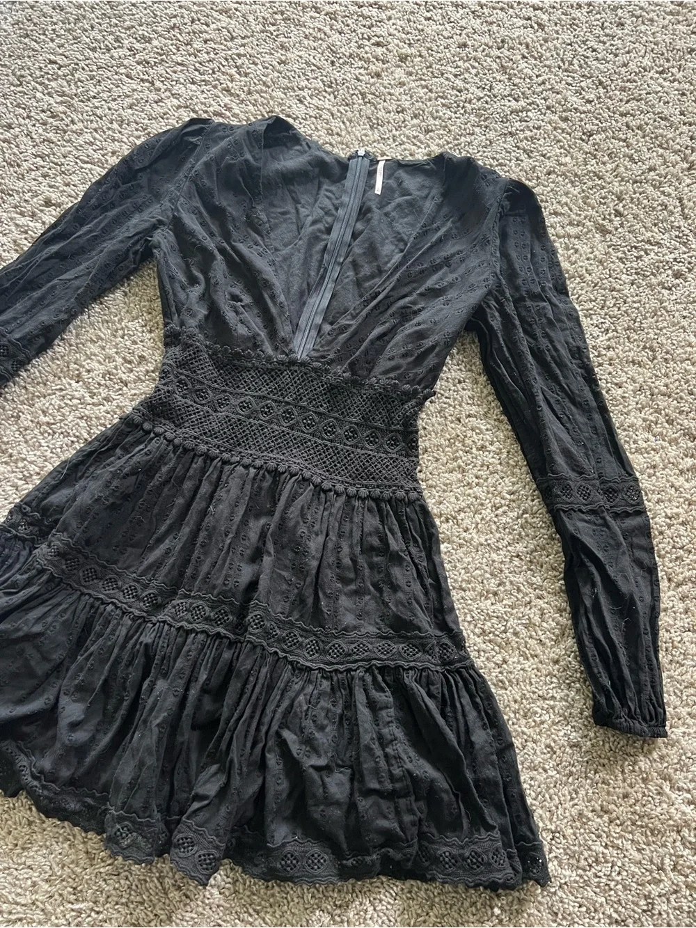 Free People Black Lace-Panel V-Neck Mini Dress